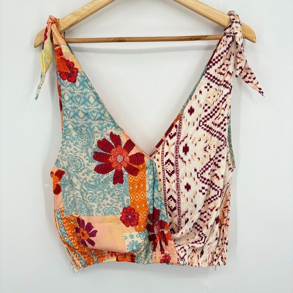 NWT Free People Tied To You Patchwork Boho Tank Top Sz XS Floral V-Neck Festival - Picture 4 of 11